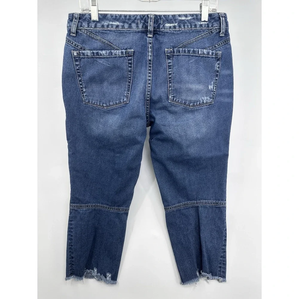 Free People Jeans Womens Size 30 Blue Distressed Straight Leg Raw Hem Cropped